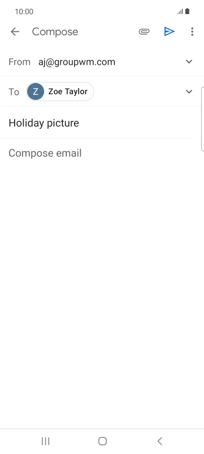Press the text input field and write the text for your email message. Press the text input field and write the text for your email message.