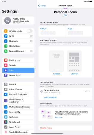 Press People and follow the instructions on the screen to select which contacts you would like to receive calls and notifications from when the selected focus mode is active.