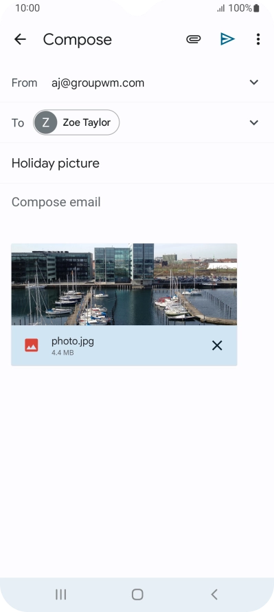 Press the text input field and write the text for your email message. Press the text input field and write the text for your email message.