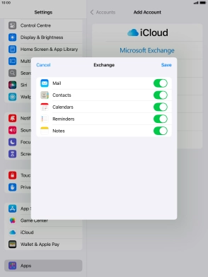 Press the indicators next to the required data types to turn synchronisation of each data type on or off.