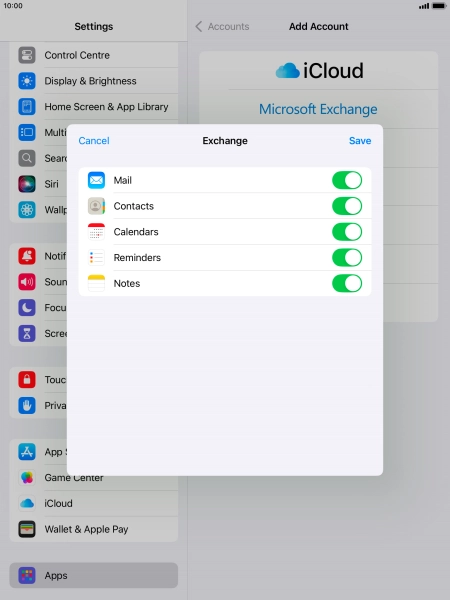 Press the indicators next to the required data types to turn synchronisation of each data type on or off.