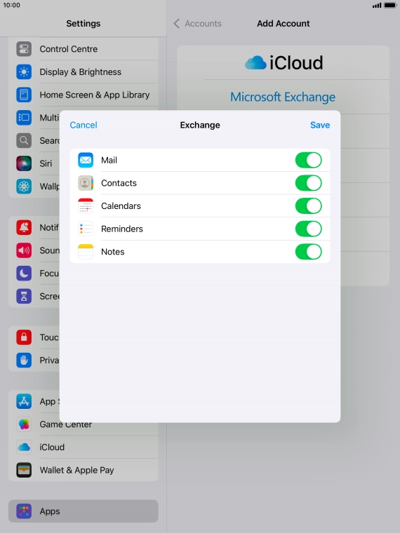 Press the indicators next to the required data types to turn synchronisation of each data type on or off.