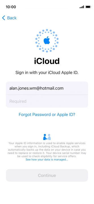 Press Required and key in the password for your Apple ID.