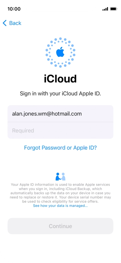 Press Required and key in the password for your Apple ID.