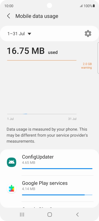 The data usage for each application is displayed below the name of the application.
