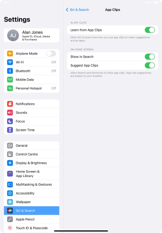 Press the indicators next to the required settings to turn them on or off.