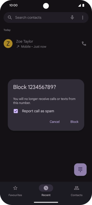 To report the number as spam, press the field next to 