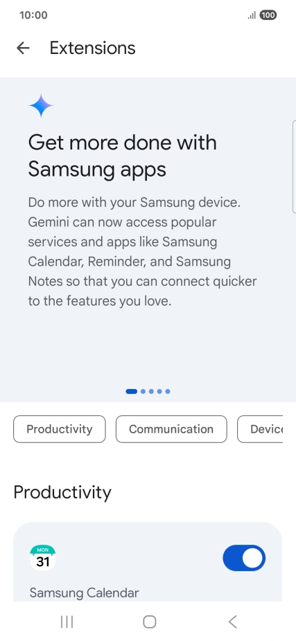 Press the indicator next to the required extension to turn on the function.