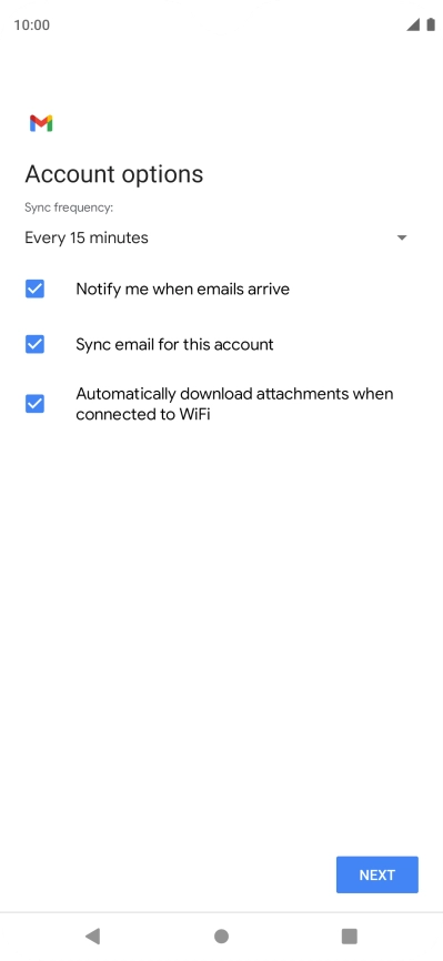 If this screen is displayed, you email account has been recognised and set up automatically. Follow the instructions on the screen to key in more information and finish setting up your phone.