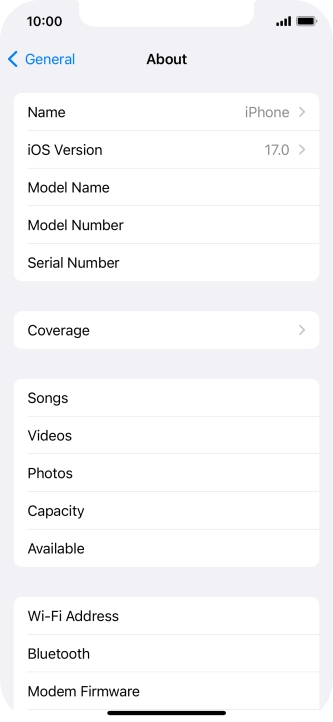 Your phone's software version is displayed next to iOS Version.