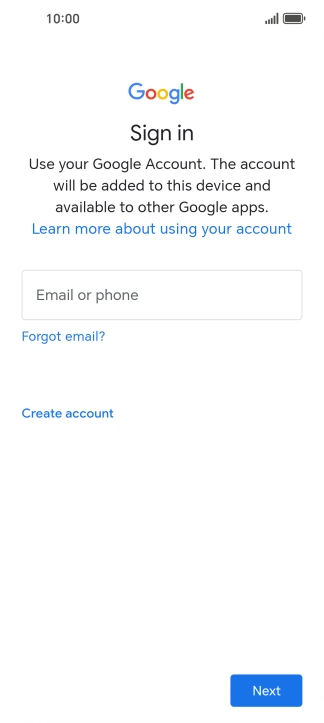 If you don't have a Google account, press Create account and follow the instructions on the screen to create an account.