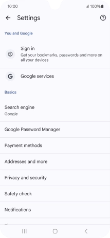Press Privacy and security.