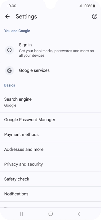 Press Privacy and security.