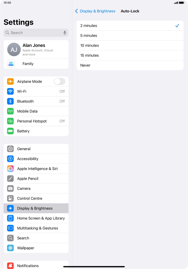 Press the required setting.