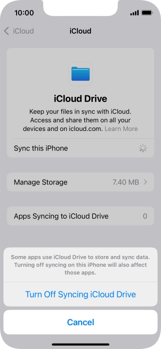 If you turn off the function, press Turn Off Syncing iCloud Drive.