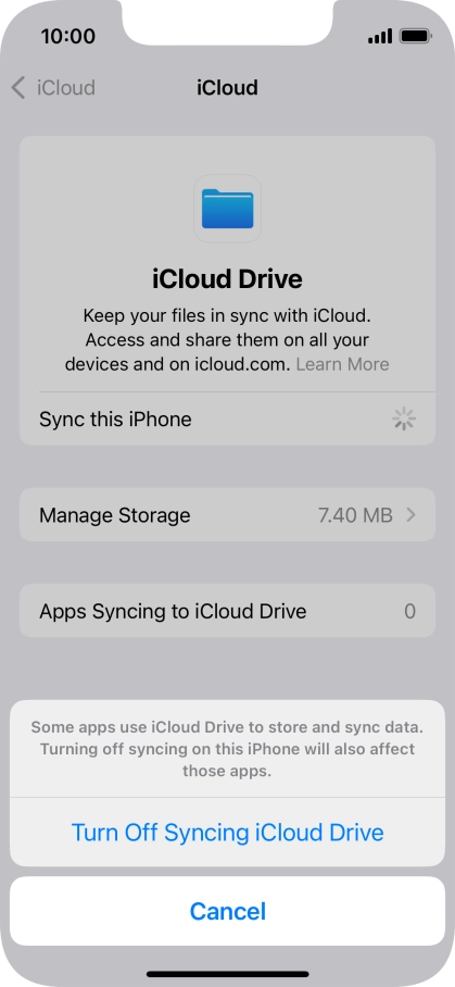 If you turn off the function, press Turn Off Syncing iCloud Drive.