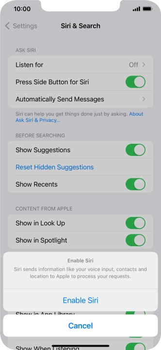 Press Enable Siri.