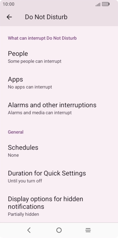 Press Schedules and follow the instructions on the screen to select settings for automatic activation of Do Not Disturb. Press Schedules and follow the instructions on the screen to select settings for automatic activation of Do Not Disturb.