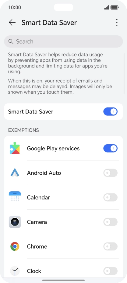Press the indicators next to the required apps to turn the function on or off.