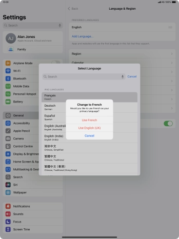 To select the new language as the default tablet language, press Use ‹language›. To select the new language as the default tablet language, press Use ‹language›.