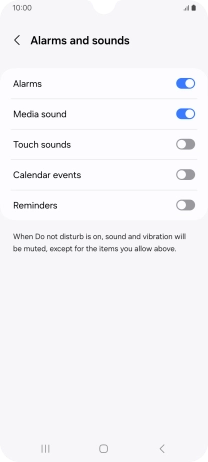 Press the required settings to turn sound and vibration for the selected functions on or off.