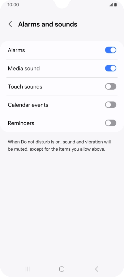 Press the required settings to turn sound and vibration for the selected functions on or off.