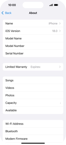 Your phone's software version is displayed next to iOS Version.