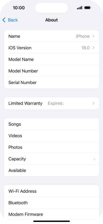 Your phone's software version is displayed next to iOS Version.