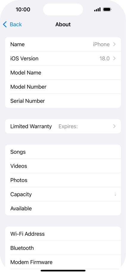 Your phone's software version is displayed next to iOS Version.