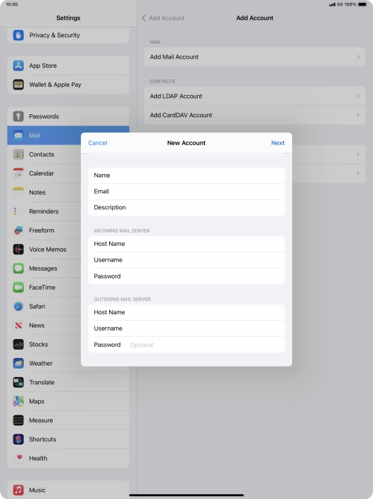 Press Password and key in the password for your email account.
