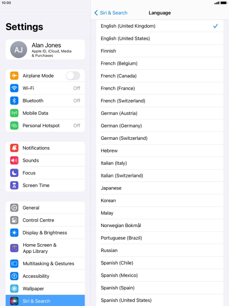 Press the required language.
