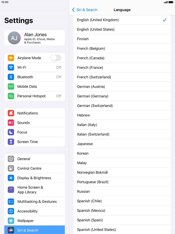 Press the required language.
