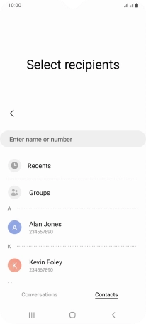 Press the search field and key in the first letters of the recipient's name.