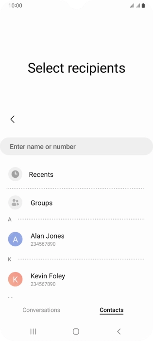 Press the search field and key in the first letters of the recipient's name.