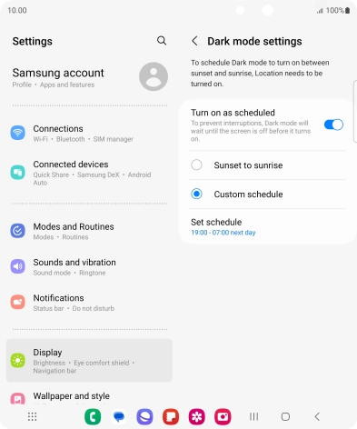 Press the required setting.