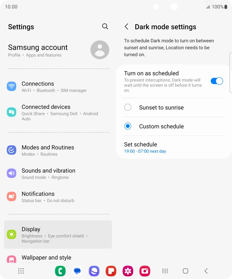 Press the required setting.