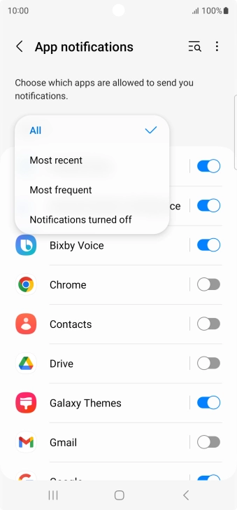 Press the required setting.