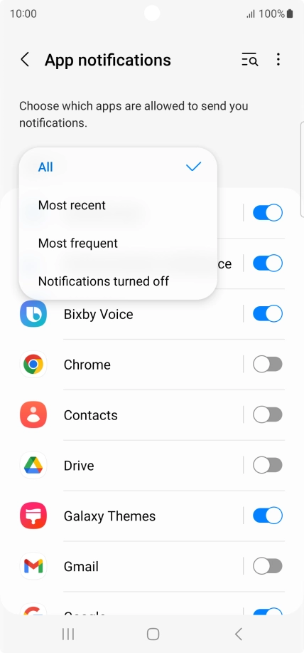 Press the required setting.