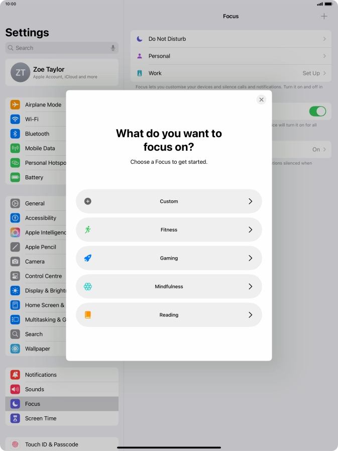 Press the required focus mode and follow the instructions on the screen to add the selected focus mode.