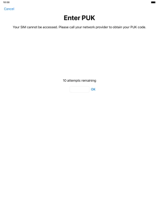 Key in the PUK and press OK.