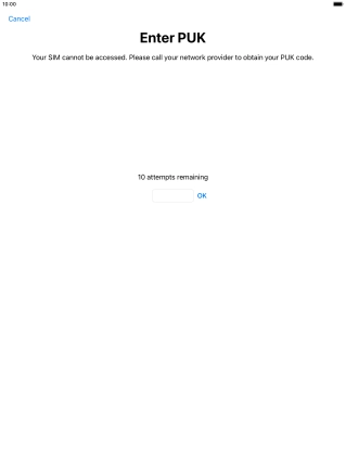 Key in the PUK and press OK.