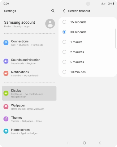 Press the required setting.