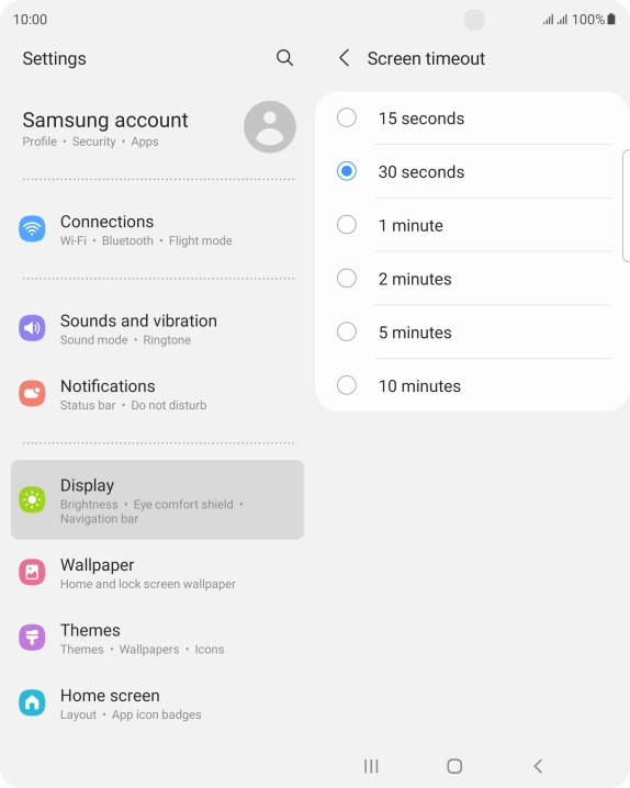 Press the required setting.
