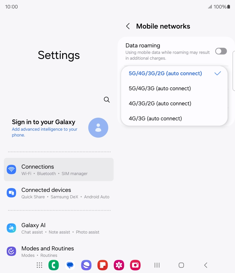 Press the required network mode.