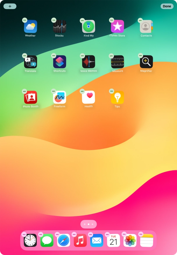 To remove an application from Dock, press and hold the required application and drag it upwards from Dock. To remove an application from Dock, press and hold the required application and drag it upwards from Dock.