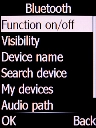 Select Function on/off and press the Left selection key.