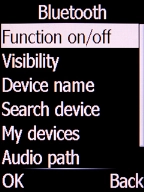 Select Function on/off and press the Left selection key. Select Function on/off and press the Left selection key.