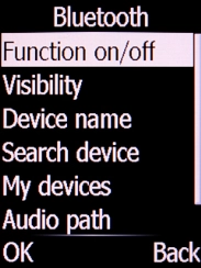 Select Function on/off and press the Left selection key. Select Function on/off and press the Left selection key.