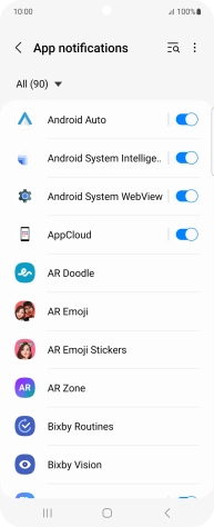 Press the indicators next to the required apps to turn the function on or off.