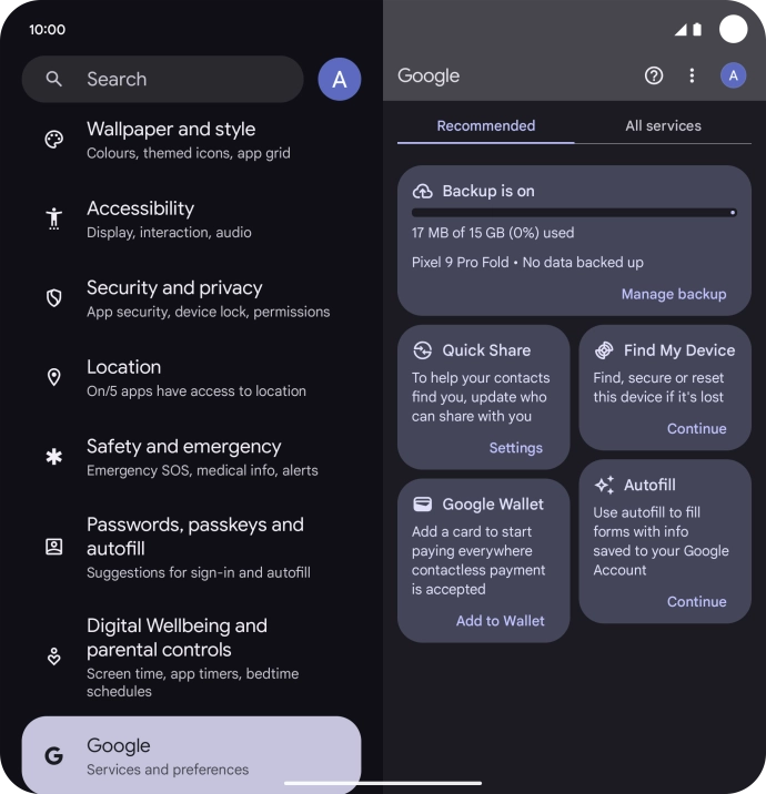 Press Manage backup.